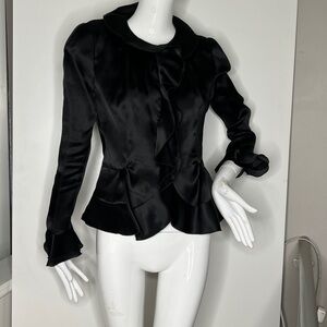 Jackie Rogers Sz 10 Black Silk Hidden Buttoned Long Sleeve Evening Jacket